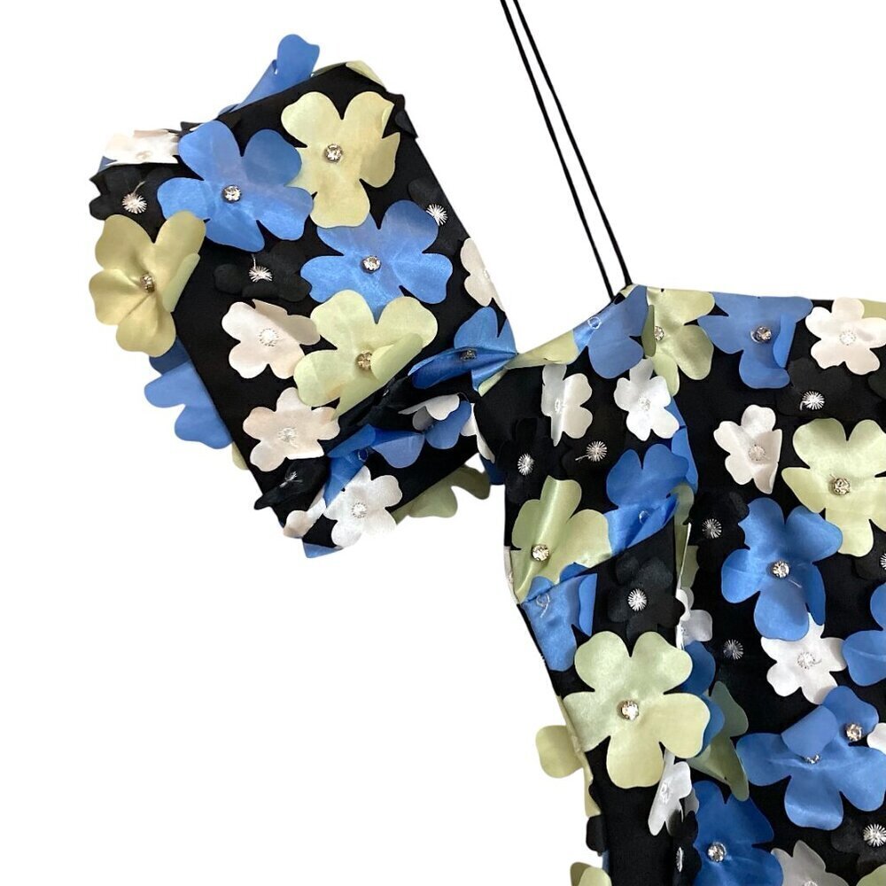 STINE GOYA Beilula Off Shoulder 3D Flower Midi Dress Crystal Garden Blue Denmark - Picture 9 of 16